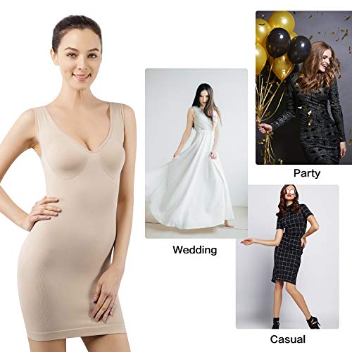 +MD Women's Full Body Shapewear Slip V Neck Lace Control Shaper for Under Dresses Large Nude - Thumbnail 4