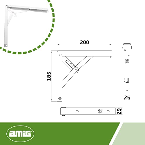 Amig Folding Bracket for Wall Shelves, Multicoloured, 200 mm (8'') - Image 3
