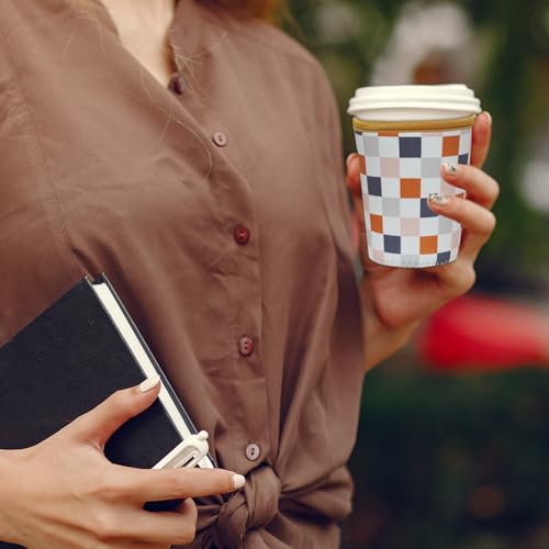 Image of Reusable Insulated Sleeve for Iced Coffee Cup, Coffee Neoprene Sleeve for Cold & Hot Drinks, Beverage Holder for Iced Coffee (Muted Grid, Small: 16-18oz)