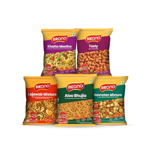 Image of Bikano Namkeen Combi Pack - 5-in-1 Indian Snack Combo | Includes Navratan Mixture, Tasty, Khatta Meetha, Lajawab Mixture & Aloo Bhujia | Ready-to-Eat | 340g