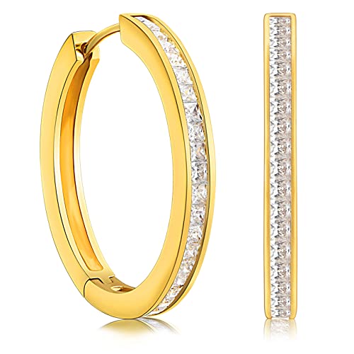 Beutirer Creolen Silber 925 Ohrringe Damen, 18K Vergoldet 5A Zirkonia Creolen mit Ohrsteckern S925, Muttertag Geburtstag Hochzeit Jahrestag geschenk für Frauen Mädchen, Weißgold/Gold Cover
