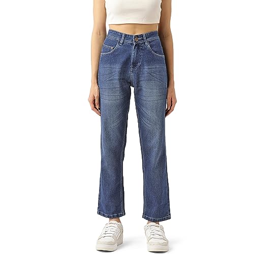Image of PARIS HAMILTON Womens /Girls High Waist Straight fit Stretchable Denim Jeans Relaxed Fit