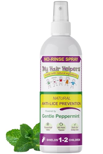 My Hair Helpers Mint Lice Prevention Spray for Head Louse - Naturally Formulated with Essential Oils, 8 fl Ounces, Works on 1-2 Kids