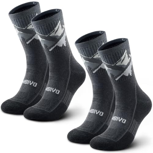 CAMBIVO Merino Wool Hiking Socks for Men and Women, Cushioned Outdoor Crew Sports Socks for Hiking, Camping, Work Boots, Trekking, and Everyday Wear (Black, L/XL)