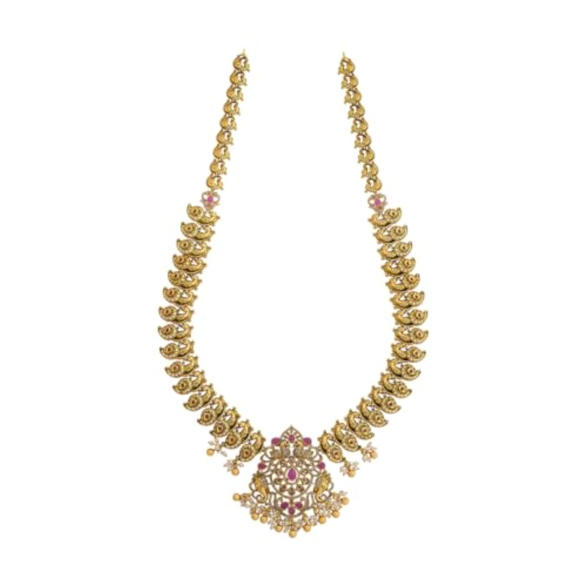 KUSHAL'S Ruby Gold Plated Antique Long Necklace