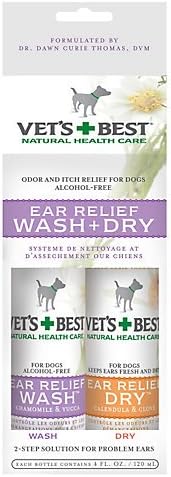 Vets Best Dog Ear Relief Wash n Dry 2 Pack