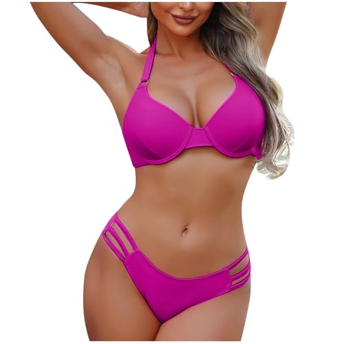Women Two Piece Swimsuit Hollow Out Bikini Sets Halter Triangle B...