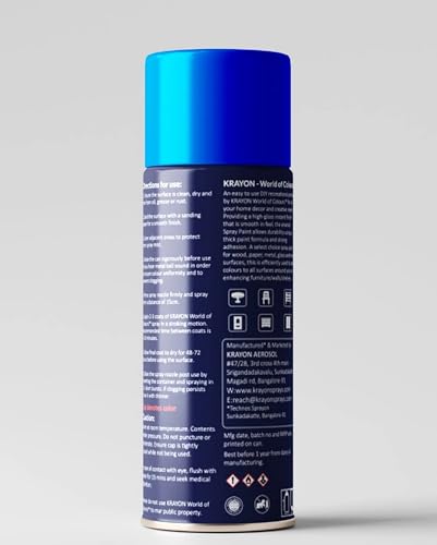 Image of BANNA Krayon Blue Acrylic Spray Paint 400 ml | Quick Dry Rust-Resistant Multi Surface Aerosol Spray Paint for Metal, Wood, Plastic, Glass, Furniture & DIY Projects
