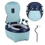 Jiubiaz Kinder Töpfchen, Baby Toilette Toilettensitz,Typ der Schublade Baby Potty, Toilettentrainer mit Griffe, Bürste, weiches PU-Kissen, Babytopf Anti-Spritzschutz, Cartoon Deckel(Blau)