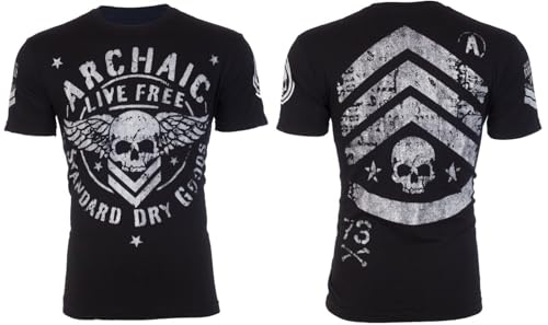 Archaic by Affliction Strong Crest Black White Regular Fit Men T-Shirt (XL)
