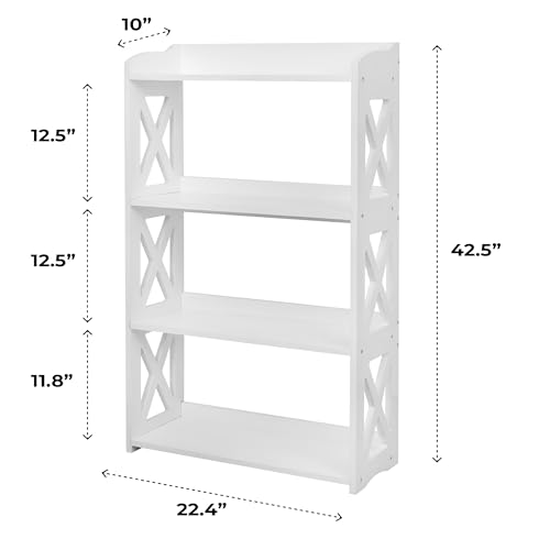 Image of White Bookcase by Natural Wood, 4 Tier Bookshelf, Small Book Shelves Freestanding Display Storage Shelves. Open Bookshelf for Bedroom, Living Room and Office (White, 4 Tier)