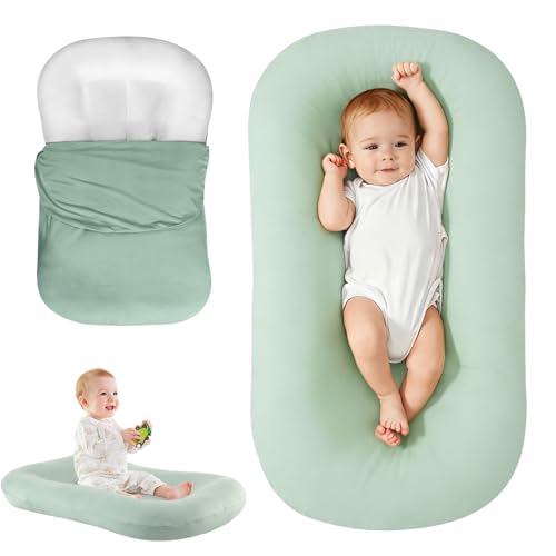 Image of Baby Lounger Tummy Time Mat, Portable Infant Support Cushion for Home and Travel, Soft Breathable Tummy Time Mat for Play & Activity (Green)