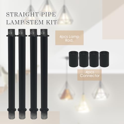 Image of 4pcs Black M10 Straight Pipe Lamp Stem Kit with Connector,Threaded Extension Rod Metal Lamp Parts Replacement,with 4pcs M10 Connector(Length:110mm /4.33 inch)