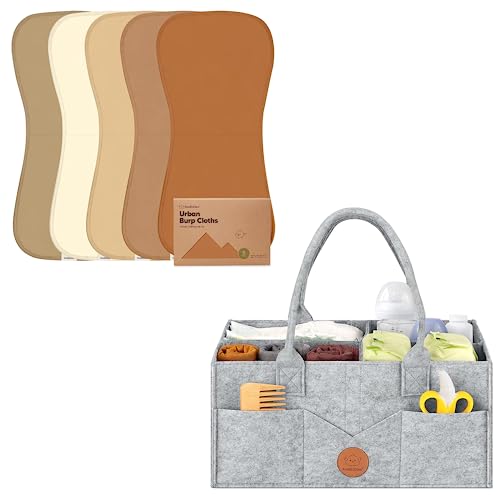 Image of KeaBabies 5-Pack Burp Cloths for Baby Boys and Girls and Diaper Caddy Organizer - Ultra Absorbent Burping Cloth, Burp Clothes - Baby Organizer for Nursery - Newborn Towel - Car Storage