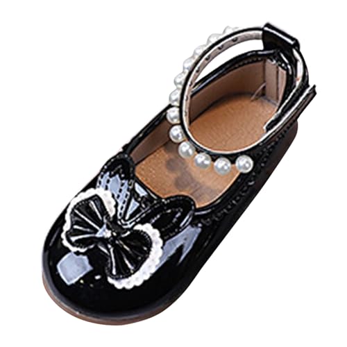 Girls Mary Jane Flat Shoes Girls Soft Sole Slip On Pearl Bow Leather Dress Shoes for Party Wedding School