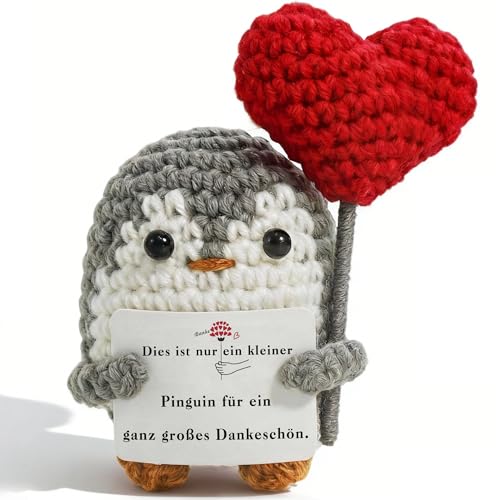 TMEINSONN Dankeschön Geschenke Klein Gestrickte Positive Pinguin Glücksbringer für Frauen Männer Freunde Kollegen Erzieherin, Danke Geschenk Dankeskarten, Positive Kartoffel Ersatz Gehäkelte Geschenke