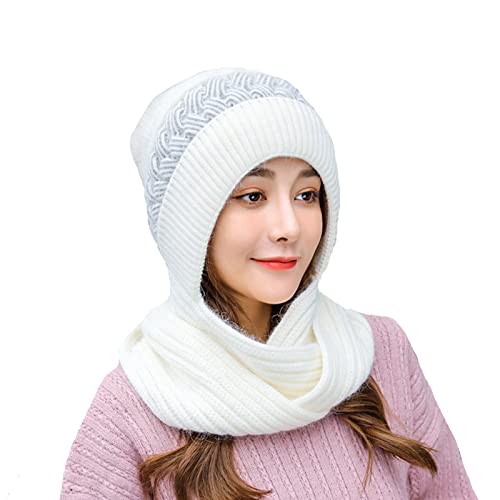 Vpoofree Gorro de invierno para mujer, bufanda de punto cálido, forro polar suave, gorro de punto para deportes al aire libre, regalo de invierno