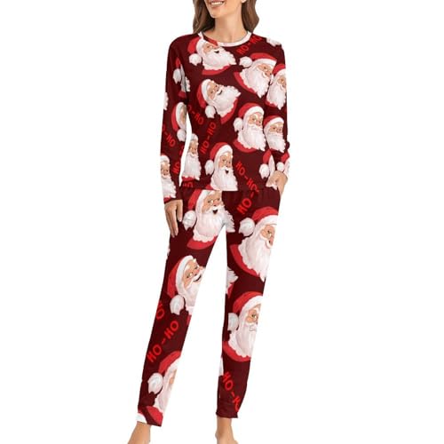 Pyjama femme manches longues ensemble vêtement de nuit pantalon motif drôle de père Noël