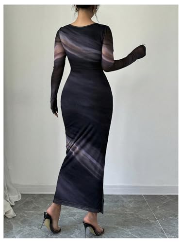 Milumia Women's Tie Dye Boat Neck Long Sleeve Fall Dress Ruched Bodycon Maxi Dresses Cocktail Party2