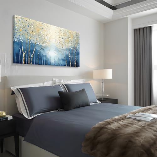amatop Large Abstract Wall Art for Living Room Modern Tree of Life Canvas Art Print Nature-Inspired Navy Blue Wall Decor Landcape Artwork Birch Forest Picture Bedroom Office Dining Entryway 48x24 Inch - Image 6
