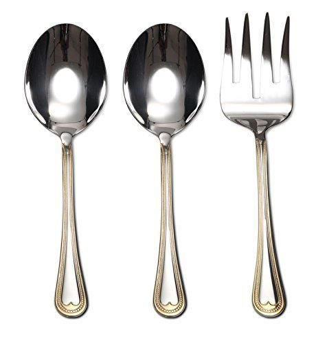 Italian Collection 'Verona' 75-Piece Premium Surgical Stainless Steel Silverware Flatware Set 18/10, Service for 12, 24K Gold-Plated Hostess Serving Set in a Wooden Case - Thumbnail 4