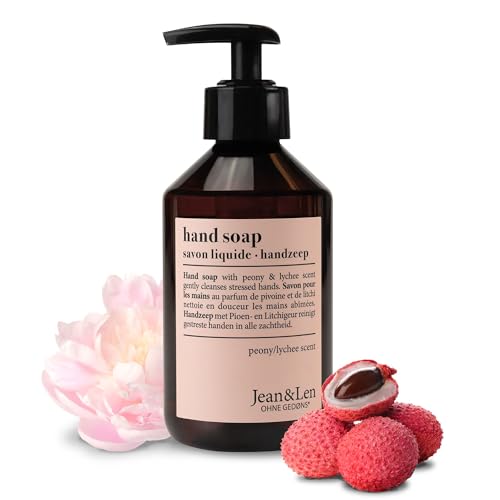 Jean & Len Hand Balm Peónia & Lichi, com óleo de argão orgânico, manteiga de karité hidratante e vitamina E, cuidado delicado para a pele macia, aroma floral fresco, vegano, 250 ml