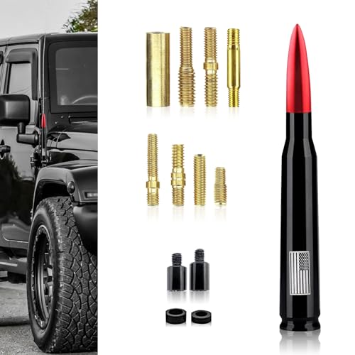 nodteem 1 PC Car American Flag Printed Bullet Antenna, Patriotic Element Signal Stable Decorative Receiving Equipment, Modified Accessory, Compatible with Ford F150 Wrangler Jeep Chevrolet (Red)