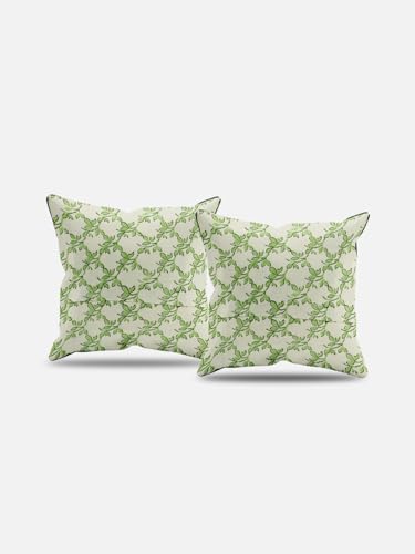 Image of Cheetah Hand Block Printed Cushion Cover Set | Cushions Cover for Home & Office | 100% Cotton Fabric | Size - 16 x 16 Inches | Pack of 2 Cushion Covers | Color - White