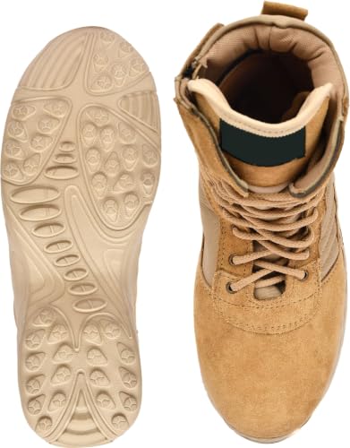 Image of Men's Genuine Leather Military Tactical Boots | High Ankle Army Commando Long Boots with Side Zip | Lightweight Trekking, Hiking & Outdoor Boots