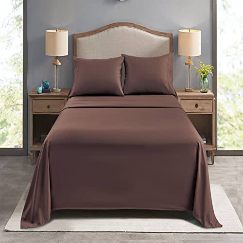 Drap plat microfibre marron doux et résistant pour lit simple x6 - 8