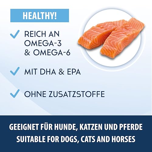 500ml Lachsöl für Hunde, Katzen und Pferde | Reich an Omega 3 & 6 Fettsäuren - 100% Natürliches Fischöl im 0,5 Liter Gebinde