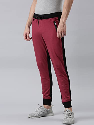 Image of F A S O Men's Super Combed Cotton Joggers | Color Block Design | Comfort Fit | Drawstring | Casual, Gym & Lounge Wear