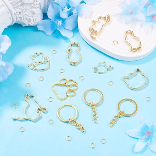 Boutigem 32Pcs Cat Theme Alloy Open Back Bezel Charms Golden Paw Printed Cat Shape Hollow Pressed Frame Charms Pet Animal Bezel Setting Tray for Resin DIY Necklace Pendants Keychain Jewelry Making by Boutigem - Used condition - Image 6
