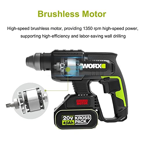 13-teiliges Set Bohrhammer Für Beton, 20V SDS Akku-Abbruchhammer Mit 4.0Ah Akkus Und 2A Schnellladegerät, 1350RPM… – Bild 6