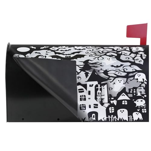 Image of Wamika Happy Halloween Magnetic Mailbox Covers Spooky Bat Witch Castle Mailbox Cover Standard Size Full Magnet Garden Yard Porch Mail Boxes Cover Holiday Decorations 21 inch L x 18 inch W