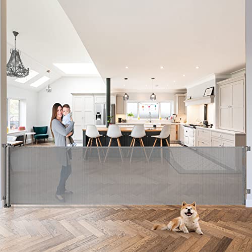 120 Inch Extra Wide Baby Gate Extra Long Dog Gate For The House Retractable Baby Gates For Doorways Super Large Pet Gate For Dogs Indoor Mesh Child Gates For Wide Openings Safety Toddler Gates (Grey) #TOP8