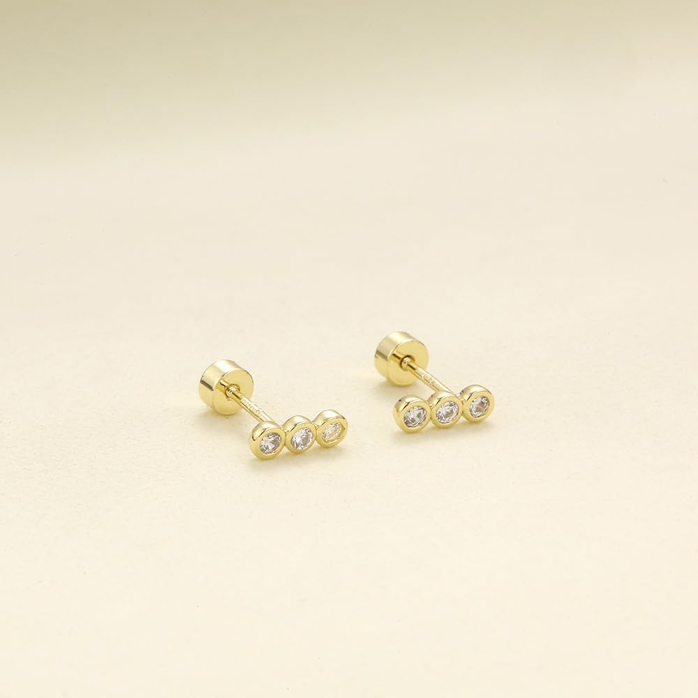 Flat Back Earrings for Women Trendy 14K Gold Plated CZ Studs Dainty Small Flatback Stud Earrings, Hypoallergenic Cartilage Tragus Piercing Screw Back Earrings Gold Jewelry Christmas Gift for Her - Image 5