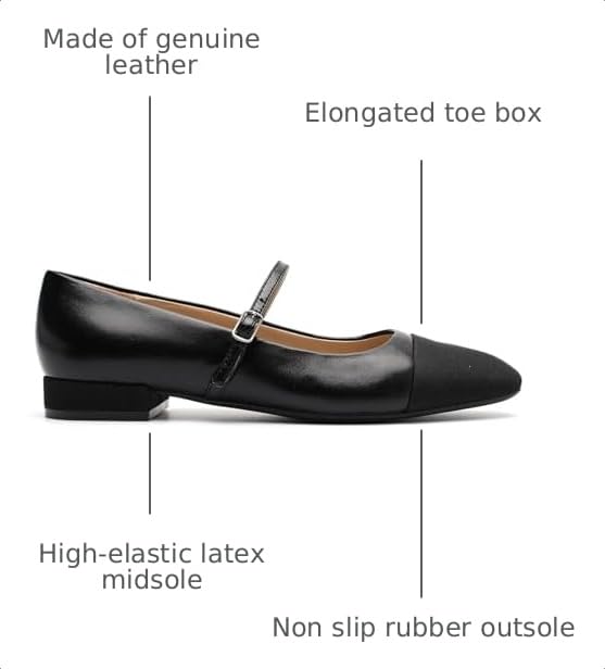 Image of Women's Comfortable Leather Mary Jane Flats Walking Shoes Cute Business Casual Dress Work Shoes