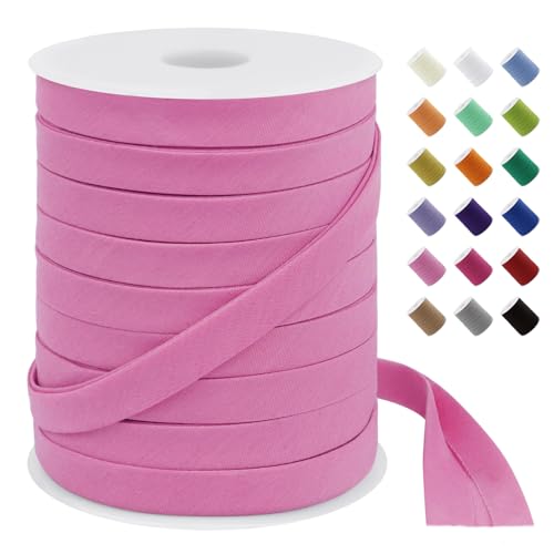 LEREATI Pink Bias Tape Double Fold 1/2 Inch x 55 Yards, Polyester Fabric Seam Binding Tape for Sewing, Seaming, Hemming, Piping, Quilting, Upholstery Trim