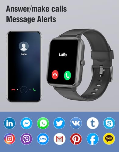 Fitness Tracker Fitness Watches for Women Men (Make/Answer Calls), 1.85" Smart Watch for iPhone/Android Phones, Heart Rate/Sleep Monitor Steps Tracker Watch Pedometer IP68 Waterproof (Dark Black)