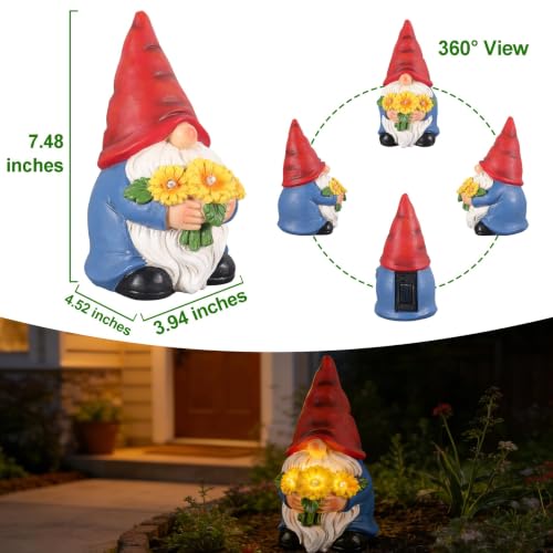 Dzpsoon Gnomes Solar Garden Decor Garden Statues Sunflower Gnome Figurines Birthday Gifts for Women Mothers Day Gifts for Mom Grandma Outdoor Decorations for Yard Lawn Patio — view 3