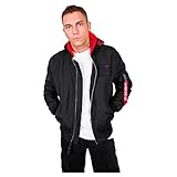 FIT: Coupe régulière Alpha Industries Alpha Indutries MA-1 TT Hood Custom Bomber Veste pour Homme, Black, XL