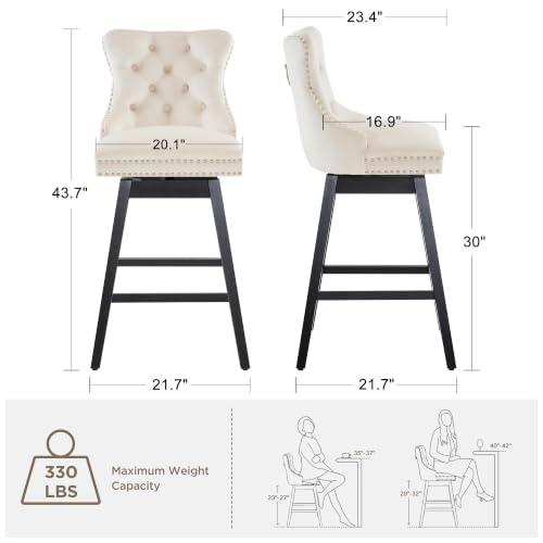 Image of Beige Swivel Bar Stools, Velvet Counter Height Bar Stools Set of 1
