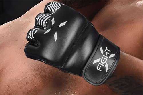 Fightx Mma Gloves For Men & Women Training Grip Wristwrap Gloves For Practice Boxing Fingerless Fighting Gloves Gloves For Adult Taekwondo Gloves Lightweight Karate Sparring Gloves (Black/White, S/M) #TOP2