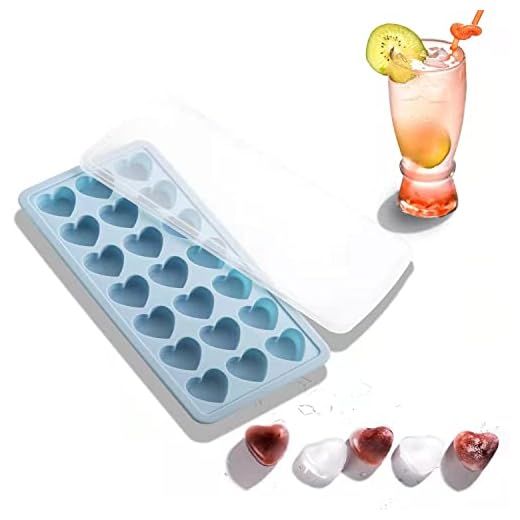 Heart Shape Ice Cube Tray, 21 Holes Silicone Ice Cube Mold with Removable Lid Flexible for Whiskey Cocktail Chocolate Valentine's Day (Blue)