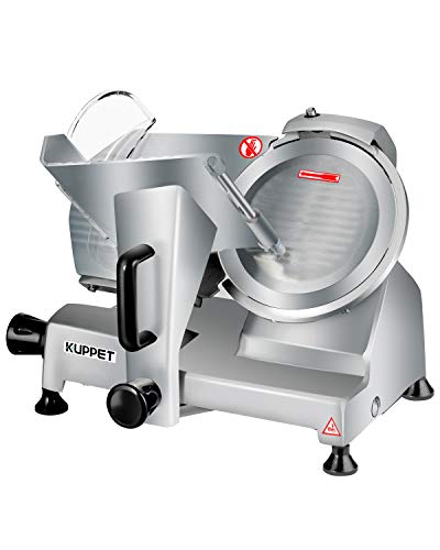 Meat Slicer, Kuppet Electric Food Slicer, Removable 10â€™â€™ Stainless Steel Blade and Food Carriage, Deli Food Slice Adjustable Thickness Food Slicer Machine for Meat, Cheese, Bread(240W)