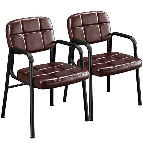Yaheetech 2PCS Guest Waiting Reception Chair Office Meeting Conference Chair With Upholstered Cushion and Padded Armrest for Office Home Conference Room, Brown
