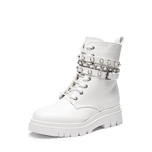 DREAM PAIRS Women's Fashion Platform Combat Boots Lace Up Lug Sole Goth Ankle Booties Shoes 9.5 White