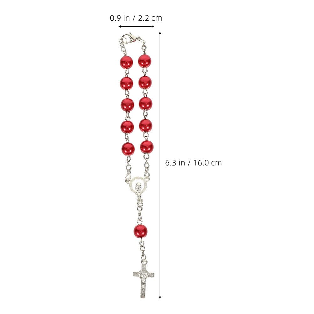 Lot De 2 Pendentifs En Forme De Chapelet Rouge En Forme De Croix Pour Rétroviseur, Accessoire De Voiture Catholique, Décoration Intérieure élégante, 16 X 2,2 X 0,8 Cm