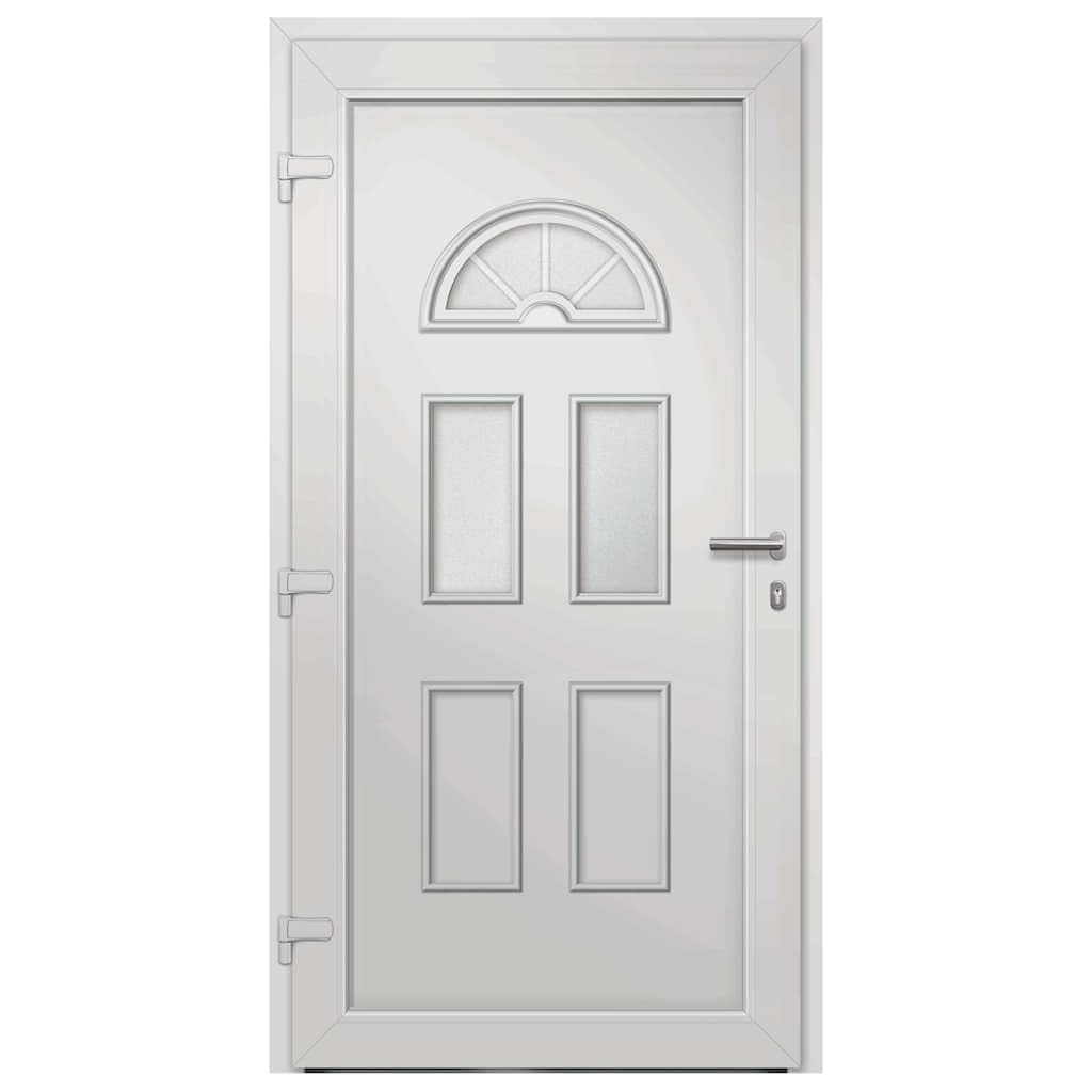 Drzwi wejściowe białe 98 x 198 cm z 5-punktową blokadą, izolacja cieplna i izolacja akustyczna, rama PCW z progiem aluminiowym, łącznie z zestawem uchwytów, cylinder profilowy
